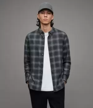 Image of AllSaints Mens Himonya Checked Shirt, Charcoal, Size: M