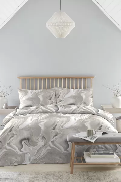 image of 'Marble' Sustainable Marble Print Duvet Cover Set