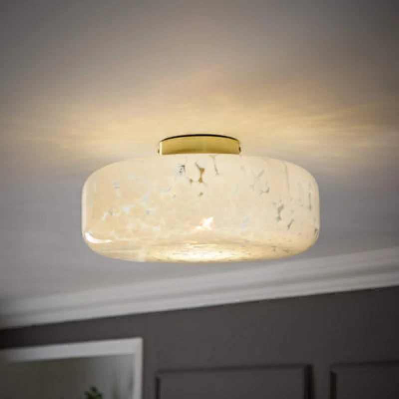 Image of Valuelights India Large Gold Flush Ceiling Light With Confetti Glass Shade
