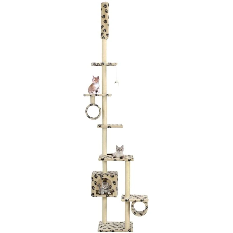 Image of vidaXL Cat Tree with Sisal Scratching Posts 260cm Beige Paw Prints Playhouse