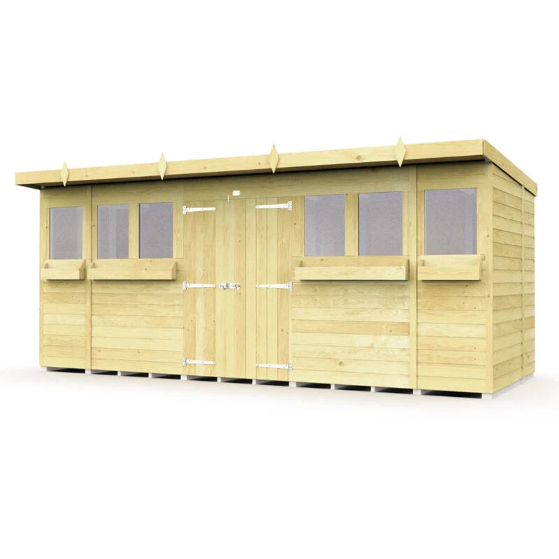 Image of Flat Pack Sheds DIY Sheds 16 x 5 Pent Summer Shed, Brown 16X5PSSFF