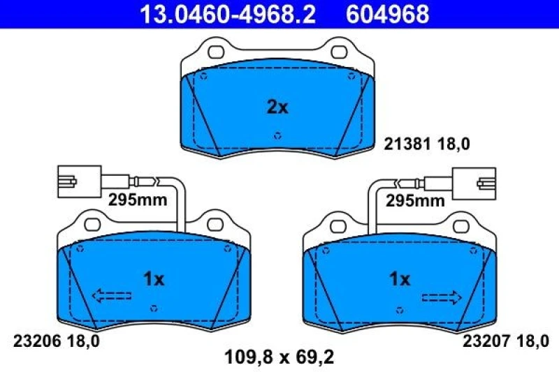 Image of ATE 13.0460-4968.2 Brake pad set incl. wear warning contact Brake Pad Set,disc brake (402)