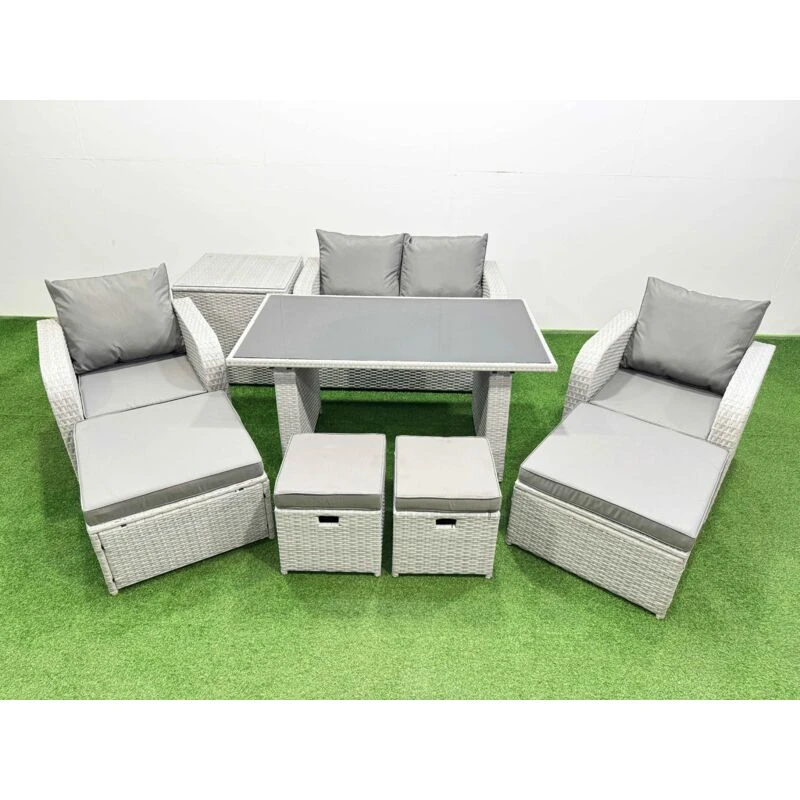 Image of Fimous 8 Seater Patio Garden Furniture Sets with 4 Stools Light Grey Light Grey Unisex