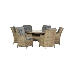 Royalcraft Wentworth Rattan 6 Seater Round Highback Comfort Dining Set - Garden & Outdoor