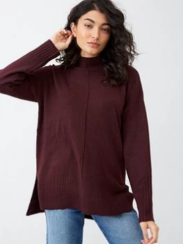 Image of Oasis Turtle Neck Stepped Hem Jumper - Burgundy, Size XS, Women