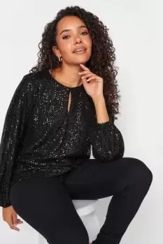 Image of Sequin Keyhole Long Sleeve Top