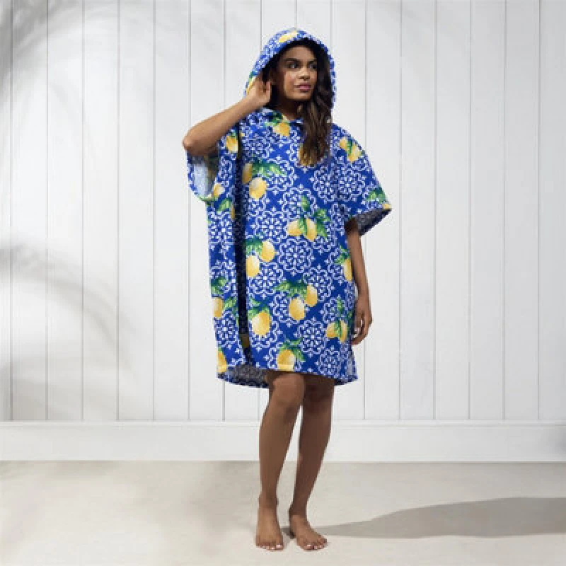 Image of OHS OHS Poncho Towel Ladies Oversized Hooded Beach Adult Beach Robe, Leopard in Blue Blue One Size Unisex 5027434211166