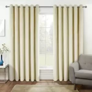 Image of HOMESCAPES Thermal 100% Blackout Cream Velvet Curtains, 168 x 229cm (66 x 90) - Cream