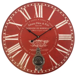 Image of Large Red Morin Pere & Fils Wall Clock with Pendulum