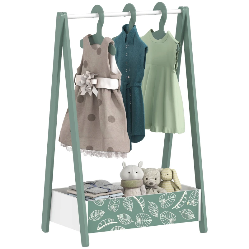 Image of AIYAPLAY Baby Clothing Rack with Hangers, Shelf, Kids Clothes Rail, Green 316-025V80GN