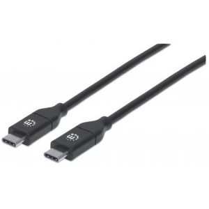 Image of Manhattan USB-C to USB-C Cable 2m Male to Male 480 Mbps (USB 2.0) 5A (super fast charging) Hi-Speed USB Black Lifetime Warranty Polybag