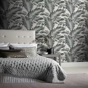 image of Arthouse Diamond Tropical Palm Wallpaper Mono Paper