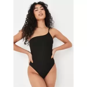 image of Missguided One Shoulder Swimsuit - Black