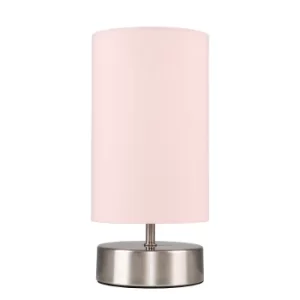 image of Francis Touch Table Lamp in Brushed Chrome with Dusty Pink Shade