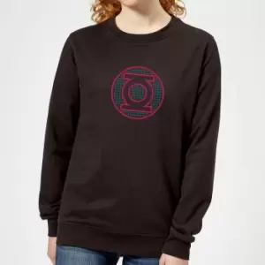 Image of Justice League Green Lantern Retro Grid Logo Womens Sweatshirt - Black - L - Black