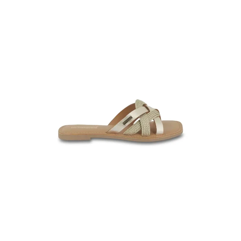 Image of LES TROPEZIENNES PAR M.BELARBI Chopin Leather Flat Mules with Square Toe Gold-Coloured Women 36 (3.5);41 (7);40 (6.5);39 (5.5 to 6);38 (5);37 (4)