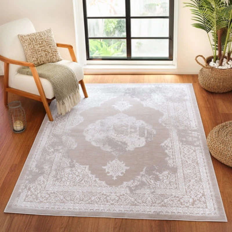 Image of Livabliss Vintage Oriental Boho Beige/white Azra Area Rug 120 X 170 Cm - Easy Care, Non Shedding, Ideal For Living Room & Bedroom