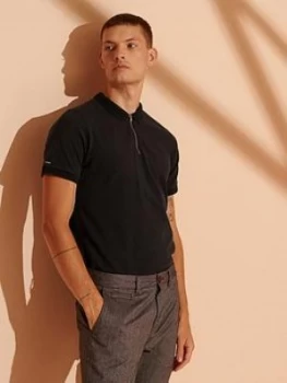 Image of Superdry Organic Cotton Nyc Zip City Polo Shirt, Black Size M Men
