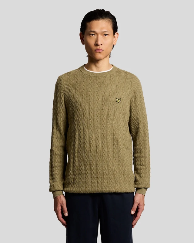 Image of Lyle & Scott Mens Linen Blend Ribbed Crew Neck Jumper in Green