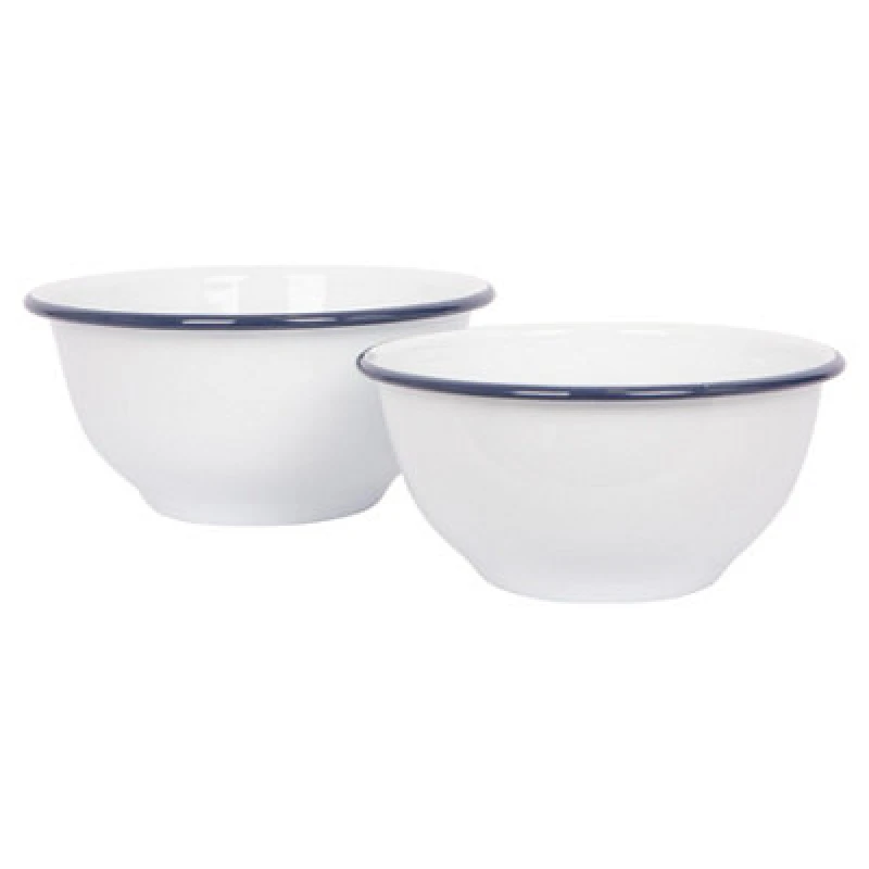 Image of Argon Tableware 2Pc White Enamel Mixing Bowl Set - Blue