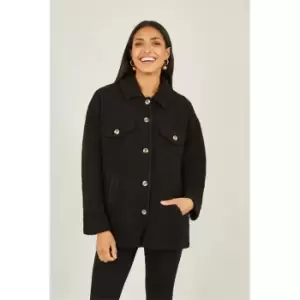 Image of Yumi Black Teddy Bear Button Through Shacket - Black