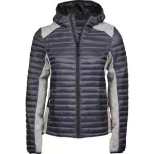 image of Tee Jays Womens/Ladies Crossover Hooded Padded Outdoor Jacket (L) (Space Grey/Grey Melange)