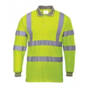 image of Portwest Mens Hi-Vis Long Sleeve Polo Shirt (L) (Yellow)