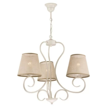 image of Lamkur Lighting - Lorenzo Multi Arm Pendant Ceiling Light, Fabric Shade, White, 3x E27