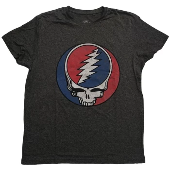 Image of Grateful Dead - Steal Your Face Classic Unisex Large T-Shirt - Grey/ Black