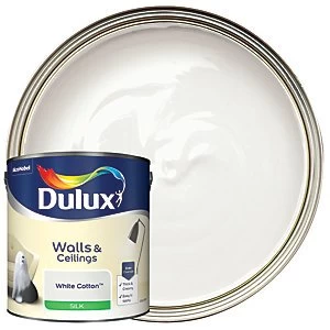Image of Dulux Walls & Ceilings White Cotton Silk Emulsion Paint 2.5L