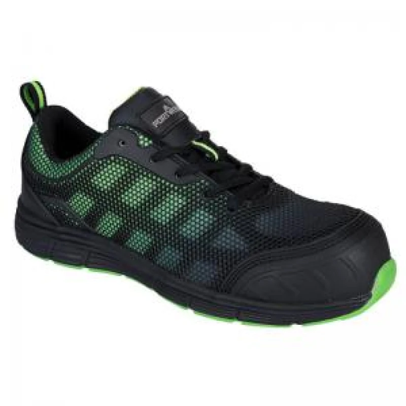 Image of Portwest Compositelite Ogwen Low Cut Safety Trainers FT35BGN36 Colour: Black / Green