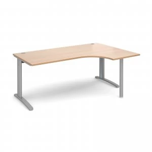 image of TR10 Right Hand Ergonomic Desk 1800mm - Silver Frame Beech Top