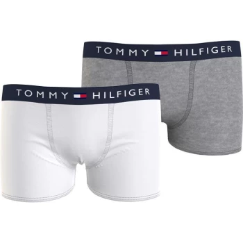 image of Tommy Hilfiger Tommy 2 Pack Logo Trunks - White/Grey 0WU