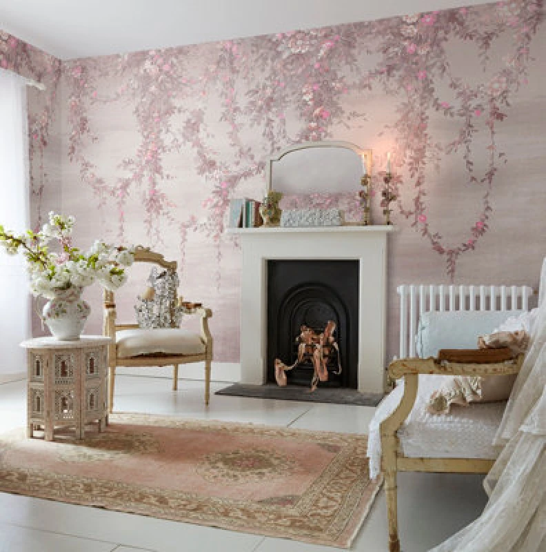 Image of Shabby Chic by Rachel Ashwell Hanging Garden Pink Fixed Size Mural Wallpaper One Size Pink 71592606000