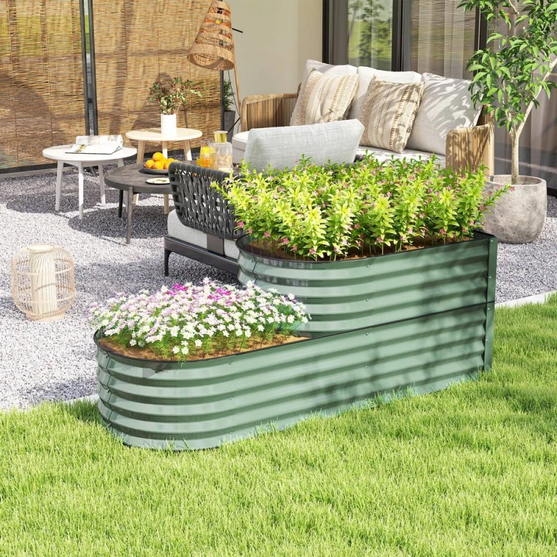 Image of Outsunny Outsunny 2-Tier Metal Planter Box with Safety Edging, Light Green Light Green