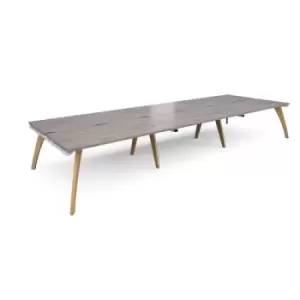 Image of Fuze triple back to back desks 4800mm x 1600mm - white frame and grey oak top