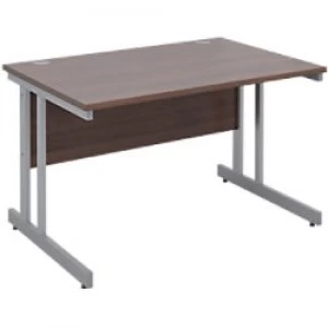 image of Rectangular Straight Desk with Walnut MFC Top and Silver Frame Cantilever Legs Momento 1200 x 800 x 725 mm