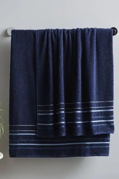 image of Catherine Lansfield 'Java Stripe' Bath Sheet Pair Navy