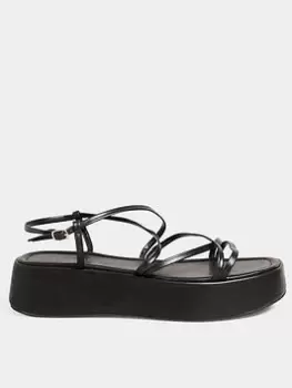 image of Yours Extra Wide Fit Strappy Flatform - Black, Size 10, Women