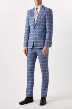 image of Mens Slim Fit Light Blue Check Suit Jacket