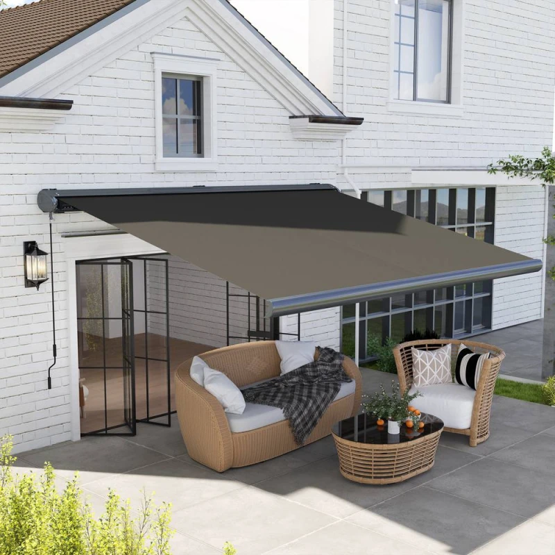 Image of Outsunny 4x3(m) Full Cassette Electric Awning, Aluminium Frame, Dark Grey 840-280V70CG