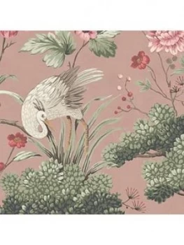 image of Woodchip & Magnolia Crane Bird Vintage Pink Wallpaper