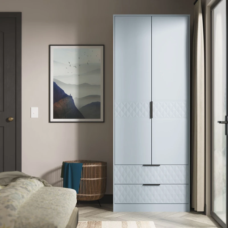 Image of Ready Assembled 2 U Islay 2 Door 2 Drawer Wardrobe (Ready Assembled) in Light Blue Light Blue Unisex