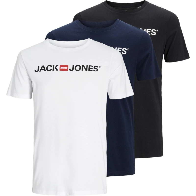 Image of Jack and Jones Corp Logo 3 Pack T-Shirt Mens - Multi Multi S