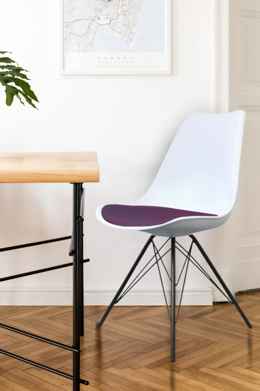 Image of Fusion Living Soho Plastic Dining Chair With Black Metal Legs White Aubergine, Purple FL2426