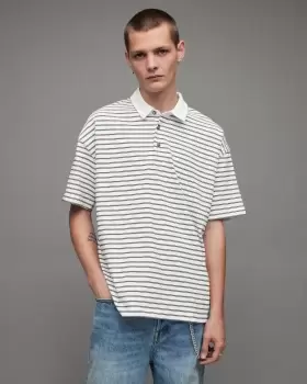 image of AllSaints Ave Oversized Striped Polo Shirt