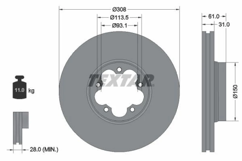 Image of Brake disc TEXTAR 92274303