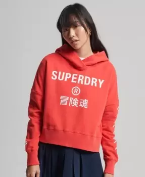 Image of Superdry Womens Sport Crop Box Hoodie Cream / Hyper Fire Coral - Size: 12