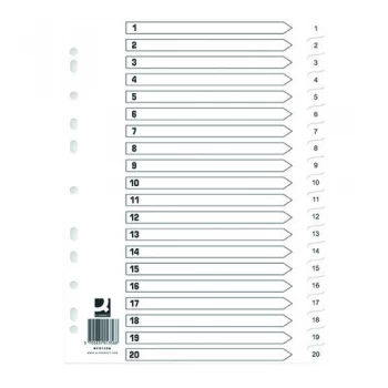 image of Q Connect Index 1-20 Polypropylene White Pack of 10 KF01356Q