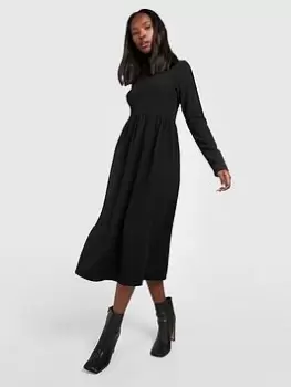 Image of Boohoo Crinkle Rib Knit Midi Dress - Black, Size 12, Women
